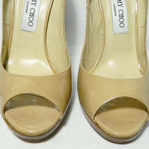 Jimmy Choo Tan Nude Patent Leather Peep Toe EU 39 - Picture 4 of 9